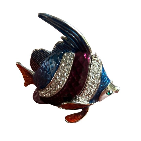 DZ Rhinestone Fish Trinket Box Blue & Burgundy Decorative Jewelry Storage - Picture 2 of 8